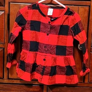 🔵 Carters ruffle Buffalo plaid fannel 2T NWOT